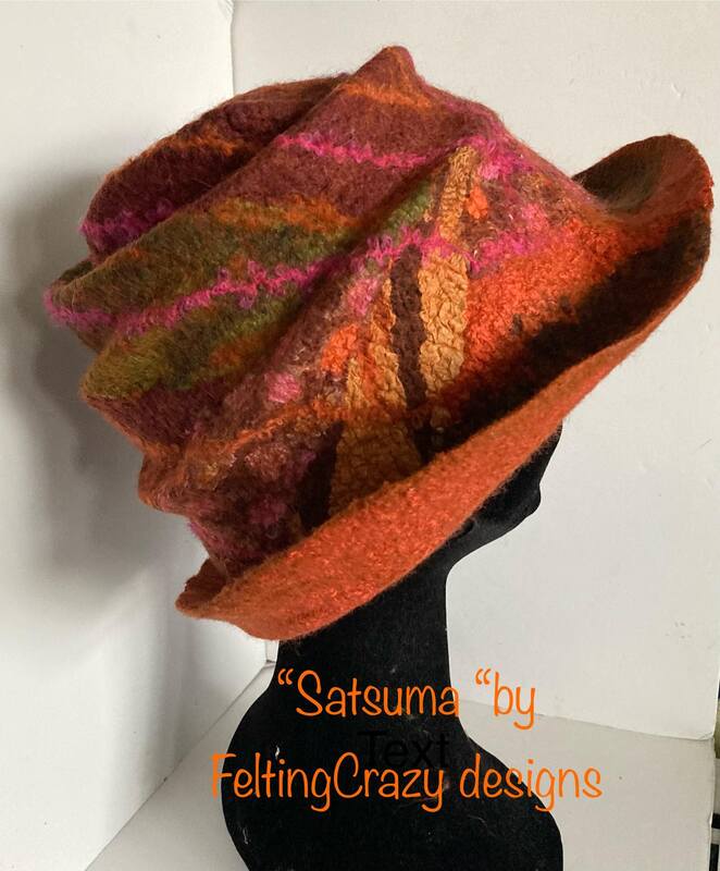 orange felted hat titled Satsuma by Felting Crazy Designs
